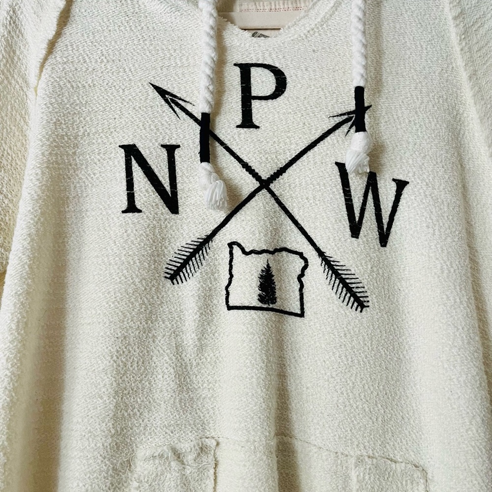 Boho Style Natural Thread Edge PNW Oregon Hoodie Pullover - Picture 3 of 4